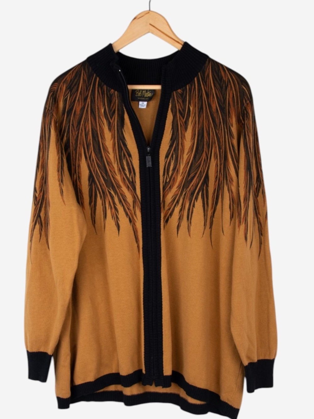 vintage plus size bob mackie boho feather zip up cardigan sweater size 2x